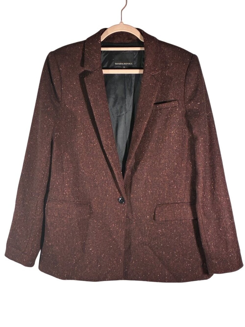 Banana Republic Burgundy Tweed Blazer Size 12 Wool Blend One-Button business pro - Picture 2 of 10